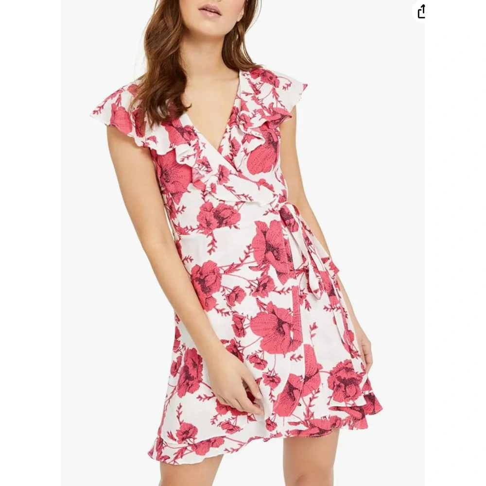 Free People French Quarter Wrap Dress Womens Extra Small Floral Waist Tie Ruffle
